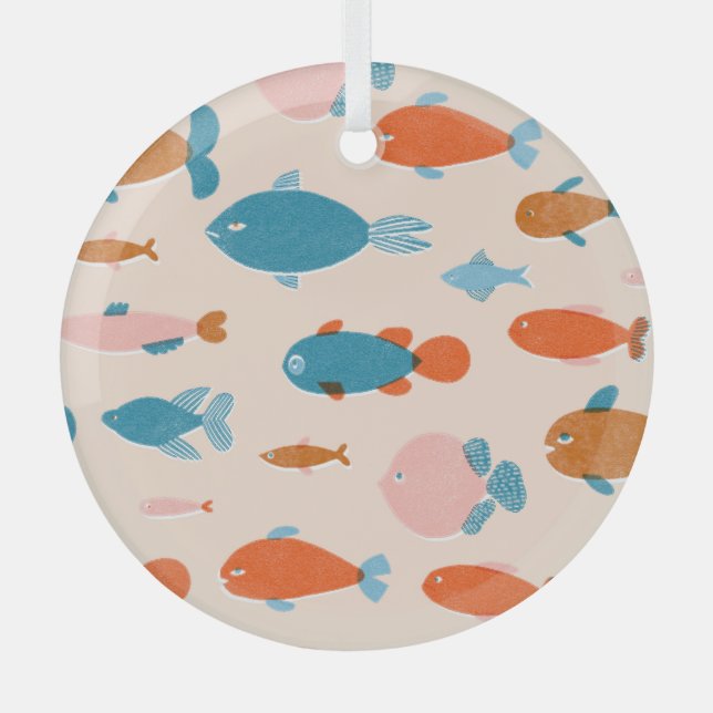 Retro Fish: Risograph Style Pattern Glass Ornament (Front)