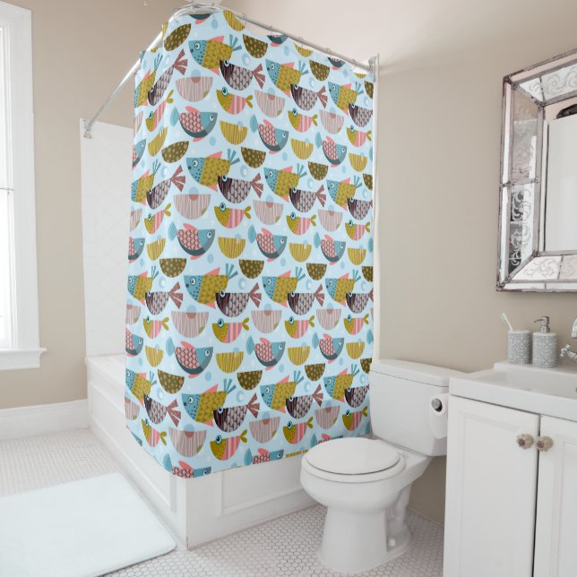Retro Fish Shower Curtain (In Situ)