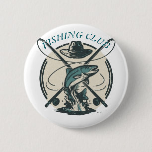 Retro Fishing Club Bass Graphic Vintage Apparel Button