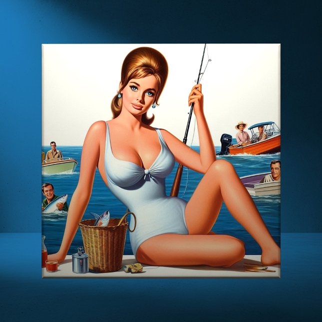 Retro Fishing Pin-up Ceramic Tile (Creator Uploaded)
