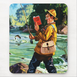 Retro Fishing Scene Illustration Gift  Mouse Pad