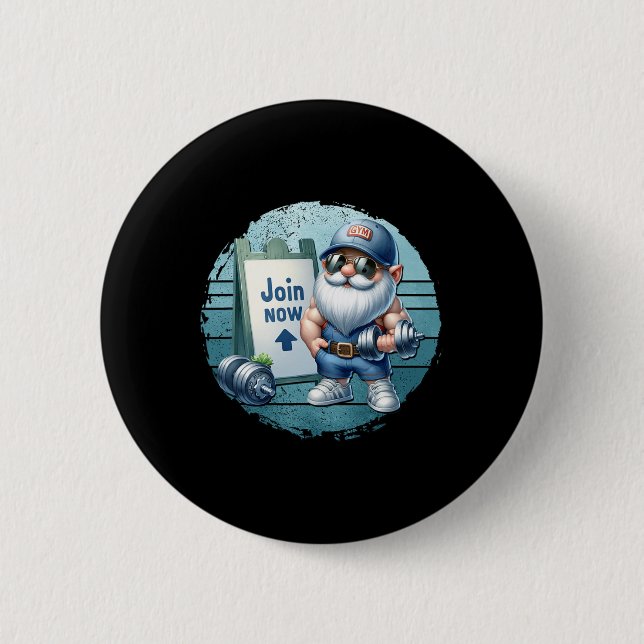 Retro Fitness Gnome In Gym Outfit With Dumbbells V Button (Front)