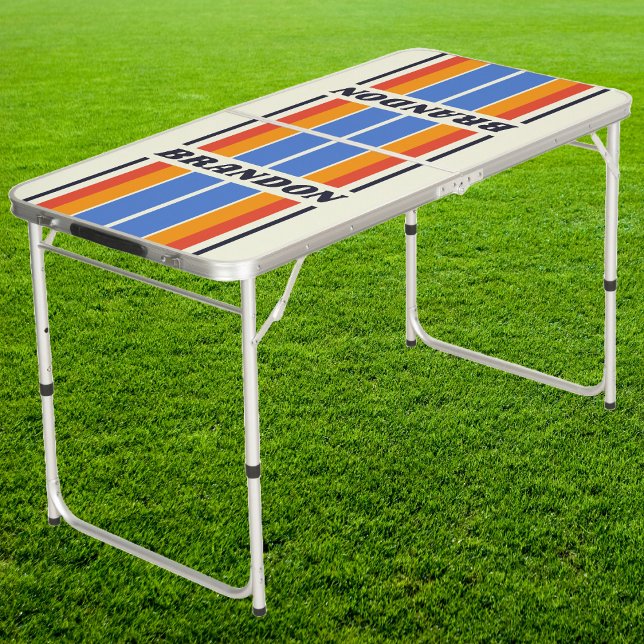 Retro Five Board Stripe Name Tailgate Beer Pong Table (Creator Uploaded)