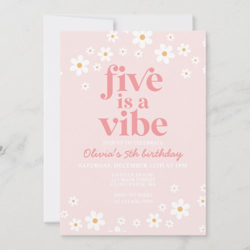 Retro Five is a Vibe daisy 5th Birthday Invitation