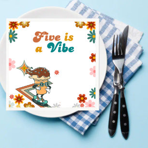 Retro five is a vibe Groovy 5th Birthday  Napkins