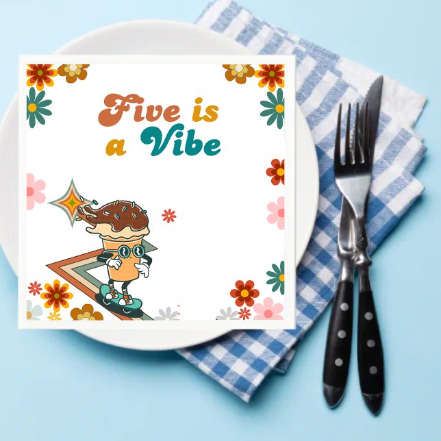 Retro five is a vibe Groovy 5th Birthday  Napkins (Creator Uploaded)