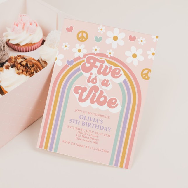 Retro Five is a Vibe Rainbow 5th Birthday Invitation (Creator Uploaded)