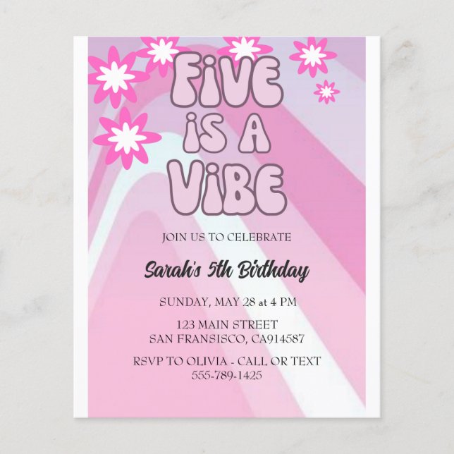 Retro Five is a Vibe Rainbow Pink Birthday  Flyer (Front)