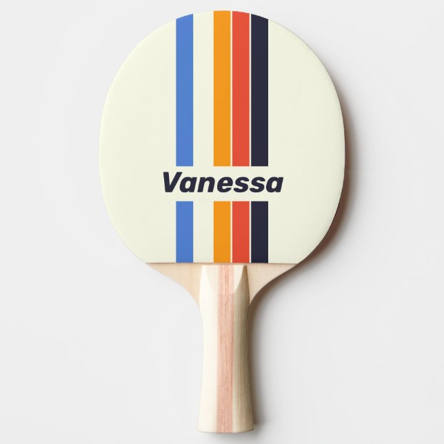 Retro Five Pin Striped with Name Ping Pong Paddle (Front)
