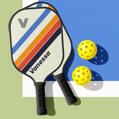 Retro five Striped with Initial and Name Pickleball Paddle