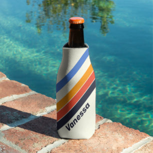 Retro five Striped with Name and Initial Bottle Cooler