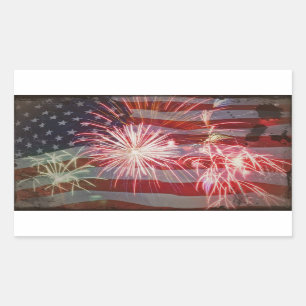 Retro Flag and Fireworks Rectangular Sticker