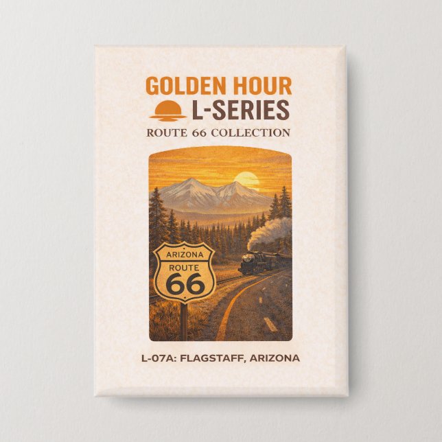 Retro Flagstaff Arizona Route 66 Landmark Art Button (Front)
