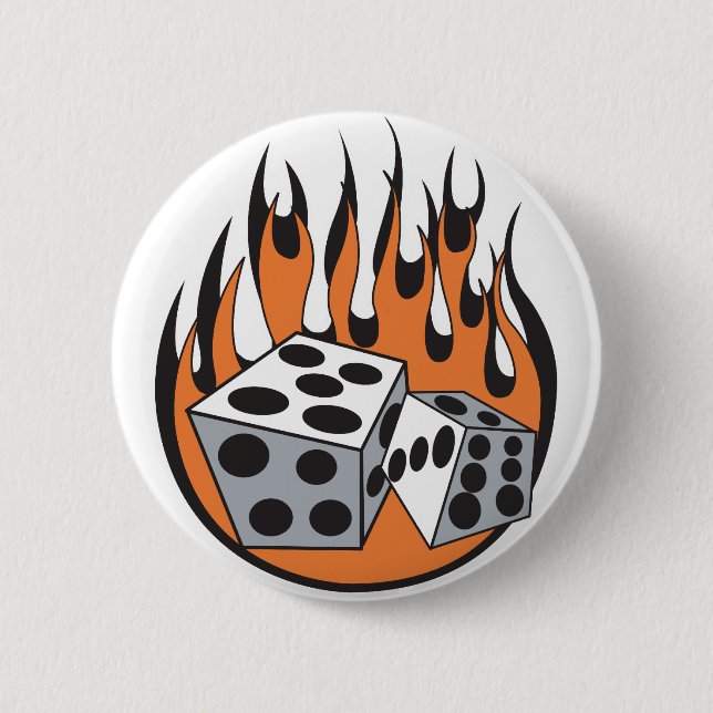 retro flaming dice design pinback button (Front)