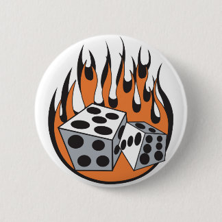 retro flaming dice design pinback button