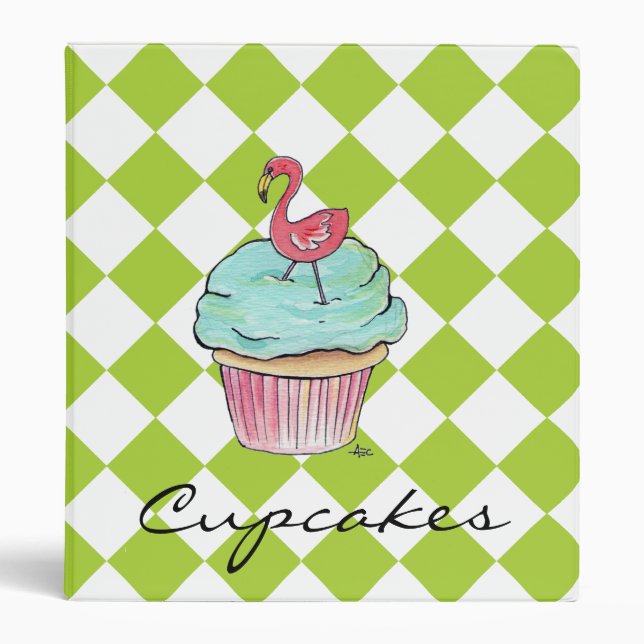 Retro Flamingo Cupcake Custom Recipe Binder (Front)