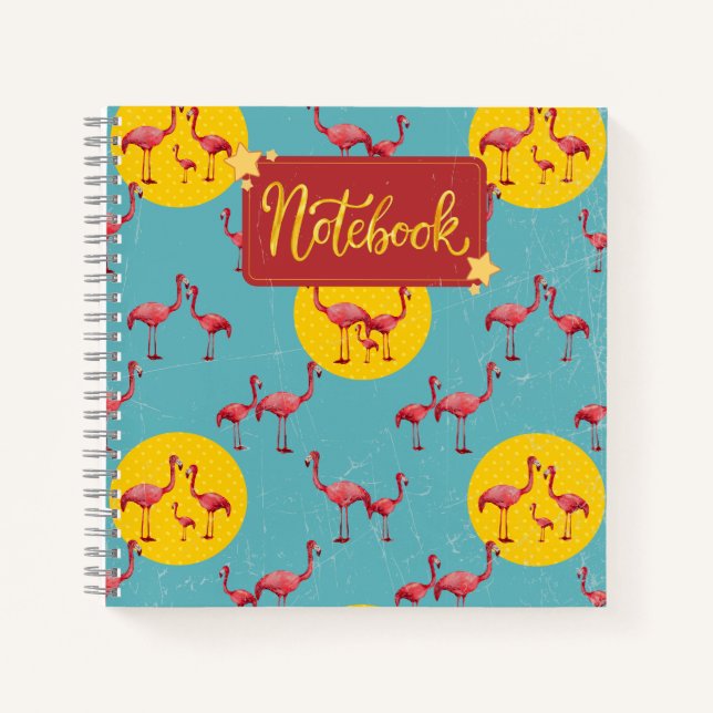 Retro Flamingo Family Notebook Fun and Vibrant  (Front)