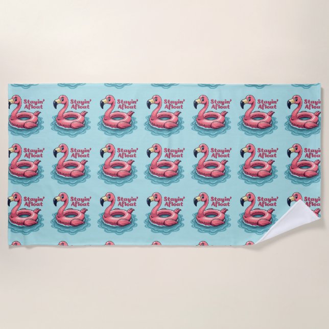 Retro Flamingo Float Funny Summer Beach Towel (Front)