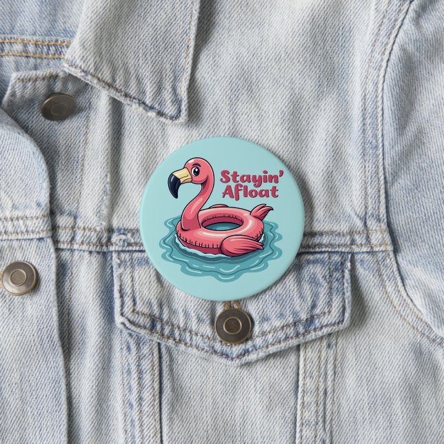 Retro Flamingo Float Funny Summer Button (In Situ)
