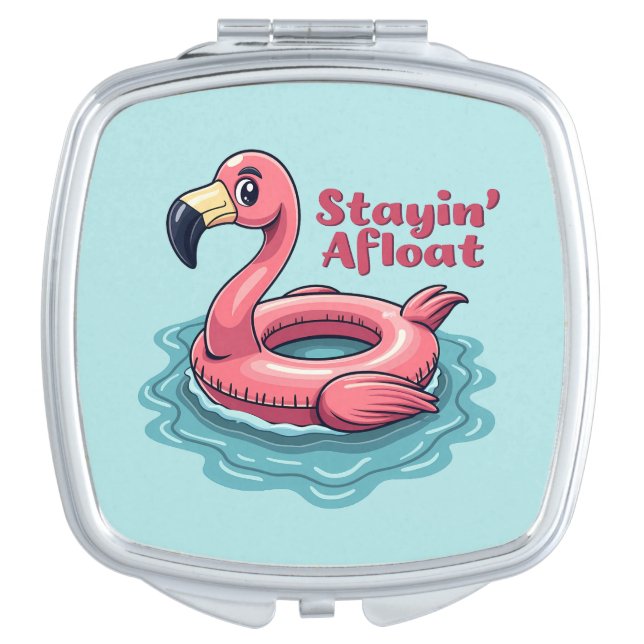 Retro Flamingo Float Funny Summer Compact Mirror (Front)