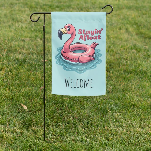 Retro Flamingo Float Funny Summer Garden Flag (In SItu)