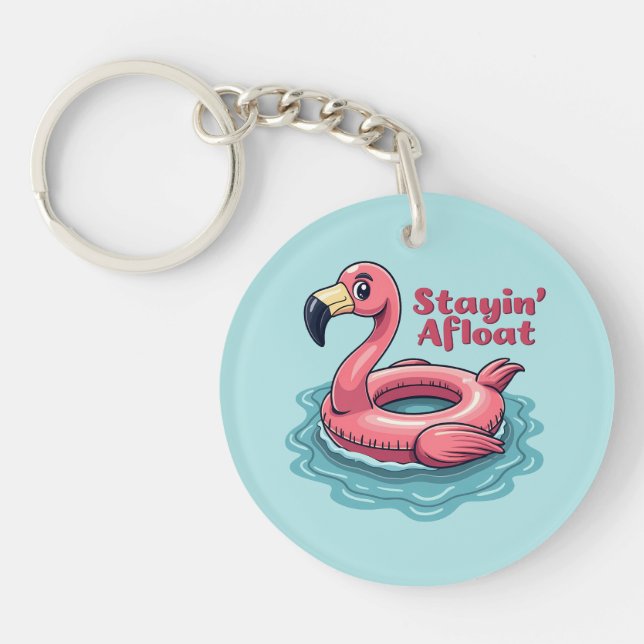 Retro Flamingo Float Funny Summer Keychain (Front)