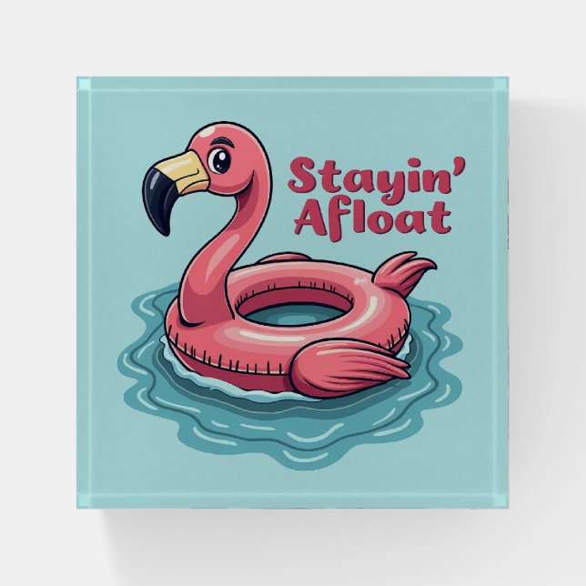 Retro Flamingo Float Funny Summer Paperweight (Front)