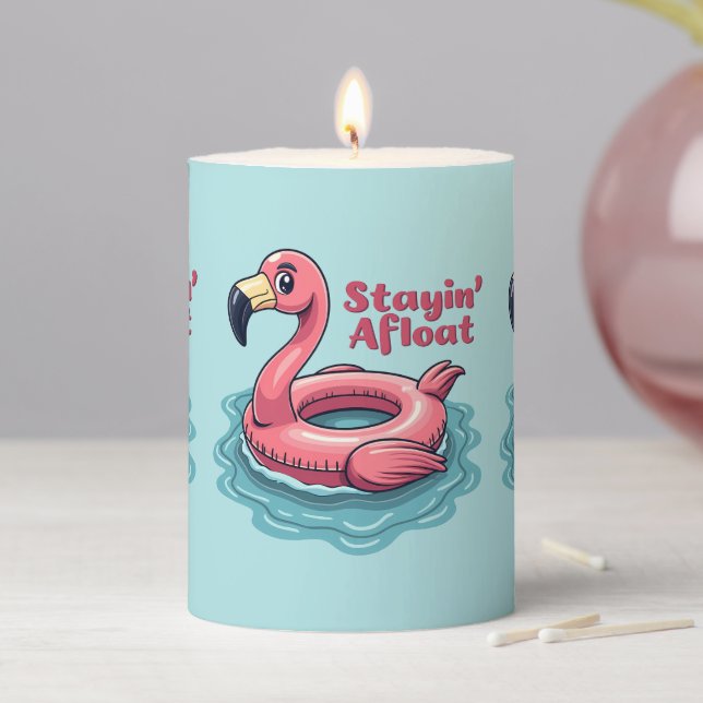 Retro Flamingo Float Funny Summer Pillar Candle (In Situ)