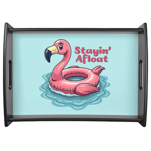 Retro Flamingo Float Funny Summer Serving Tray (Front)