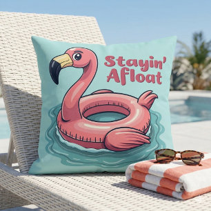 Retro Flamingo Float Funny Summer Throw Pillow