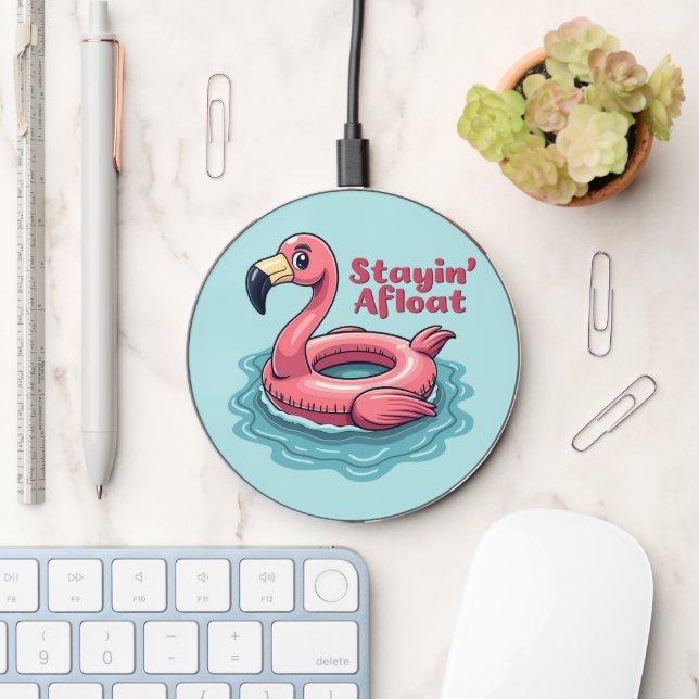 Retro Flamingo Float Funny Summer Wireless Charger (Desk)
