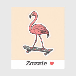 "Retro Flamingo on Skateboard  Sticker