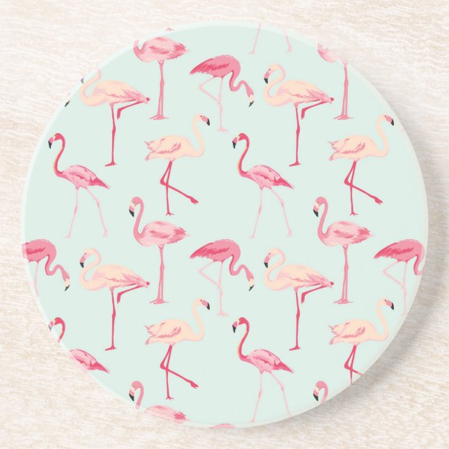 Retro Flamingo Pattern Drink Coaster (Front)