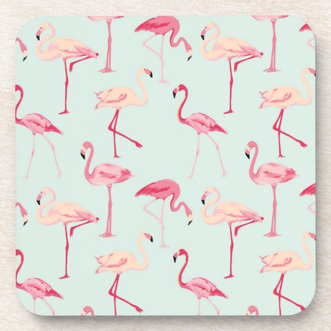 Retro Flamingo Pattern Drink Coaster (Front)