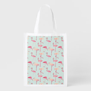 Retro Flamingo Pattern Grocery Bag