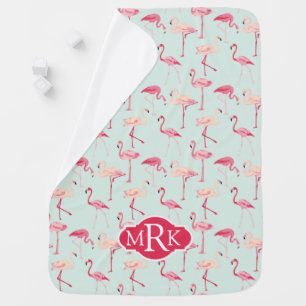 Retro Flamingo Pattern Monogram Baby Blanket