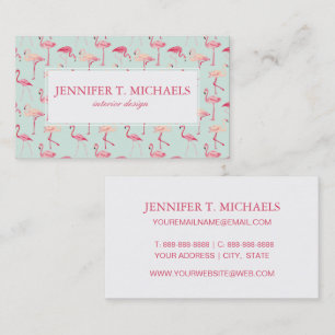 Retro Flamingo Pattern Monogram Business Card