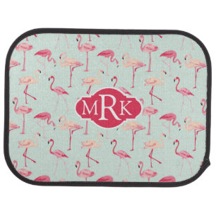 Retro Flamingo Pattern   Monogram Car Floor Mat