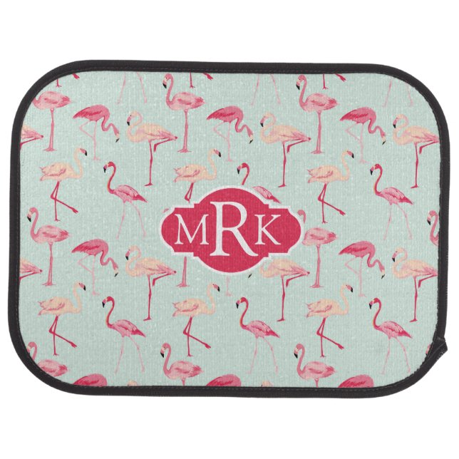 Retro Flamingo Pattern | Monogram Car Floor Mat (Rear)
