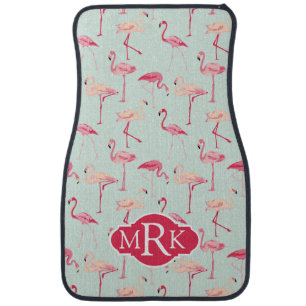 Retro Flamingo Pattern Monogram Car Mat