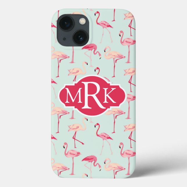 Retro Flamingo Pattern | Monogram Case-Mate iPhone Case (Back)