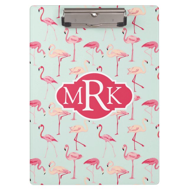Retro Flamingo Pattern | Monogram Clipboard (Front)