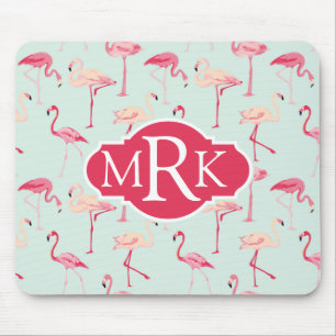 Retro Flamingo Pattern   Monogram Mouse Pad