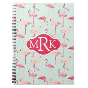 Retro Flamingo Pattern Monogram Notebook