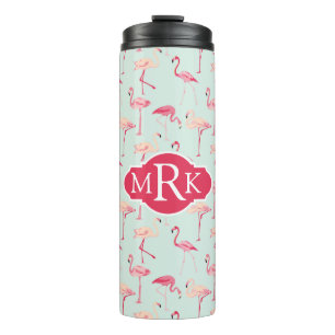 Retro Flamingo Pattern   Monogram Thermal Tumbler