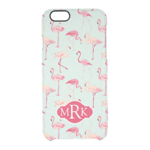 Retro Flamingo Pattern Monogram Clear iPhone 6/6S Case