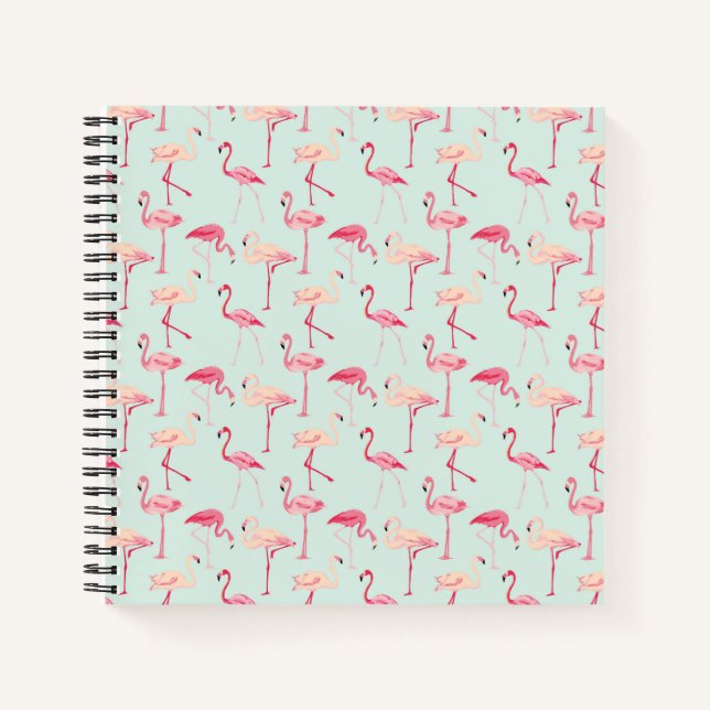 Retro Flamingo Pattern Notebook (Front)