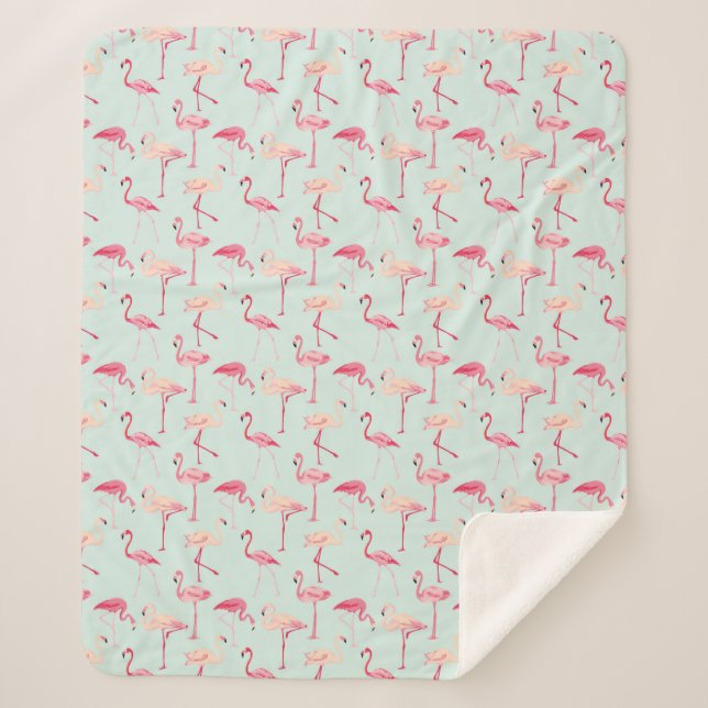 Retro Flamingo Pattern Sherpa Blanket (Front)