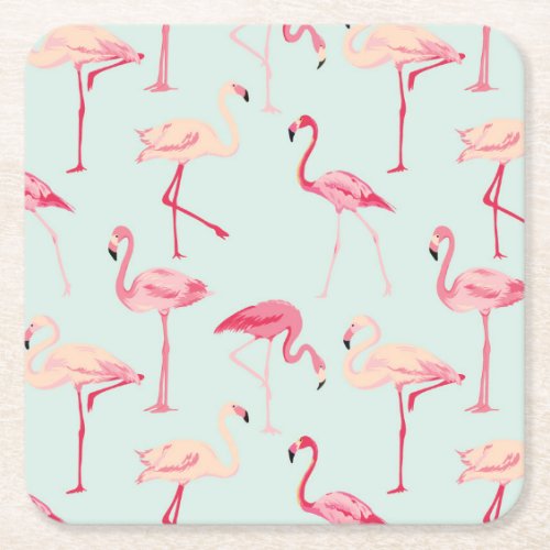 Retro Flamingo Pattern Square Paper Coaster