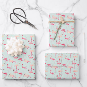 Retro Flamingo Pattern Wrapping Paper Sheets